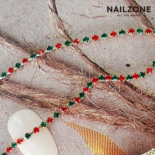크리스마스 레드 그린 큐빅 겨울 네일체인 (두께1.5mm 길이20cm)
